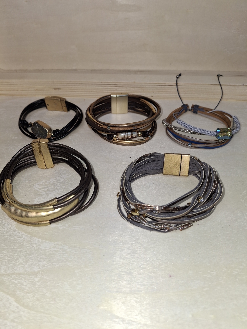 Multi-Strand Magnetic Closure Leather Bracelet Bundle